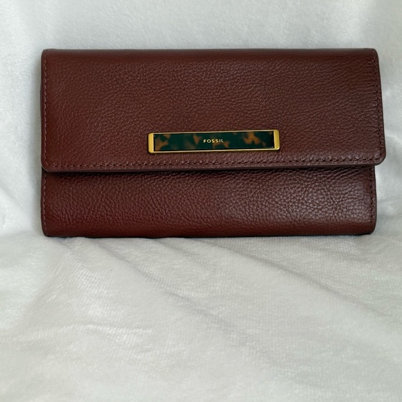 Fossil Handbags - Fossil Blake Flap Wallet Henna Brown Tortoise Shell Long Trifold RFID Snap